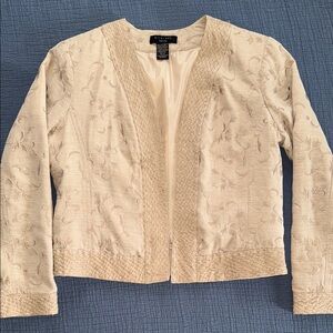 Silkland Petite Cream Blazer Embroidered Silk Open Front EUC PM (221)